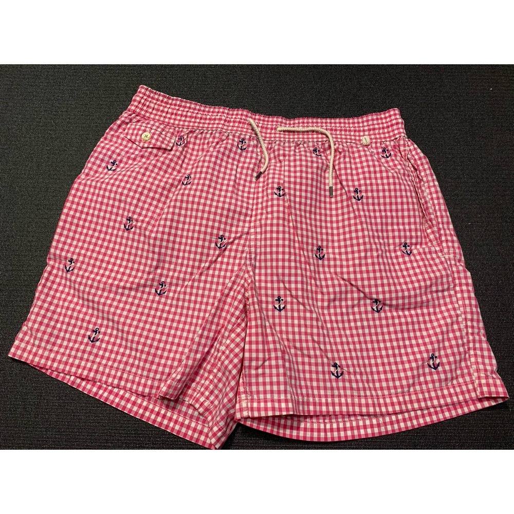 Polo‎ Ralph Lauren Men's Pink XL Checkered All Over Anchors Board Shorts